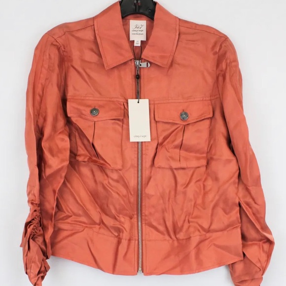 5 à 7 Cinq à Sept Dale Ruched Sleeve Jacket in Apricot Women's Size 00 - Picture 9 of 10